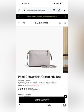 Lo & Sons Pearl Convertible Crossbody Bag — Light Grey with Gold Hardware
